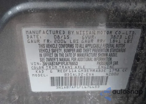 2015 Nissan Sentra Sv z USA, uszkodzony, nr VIN 3N1AB7AP1FL676653